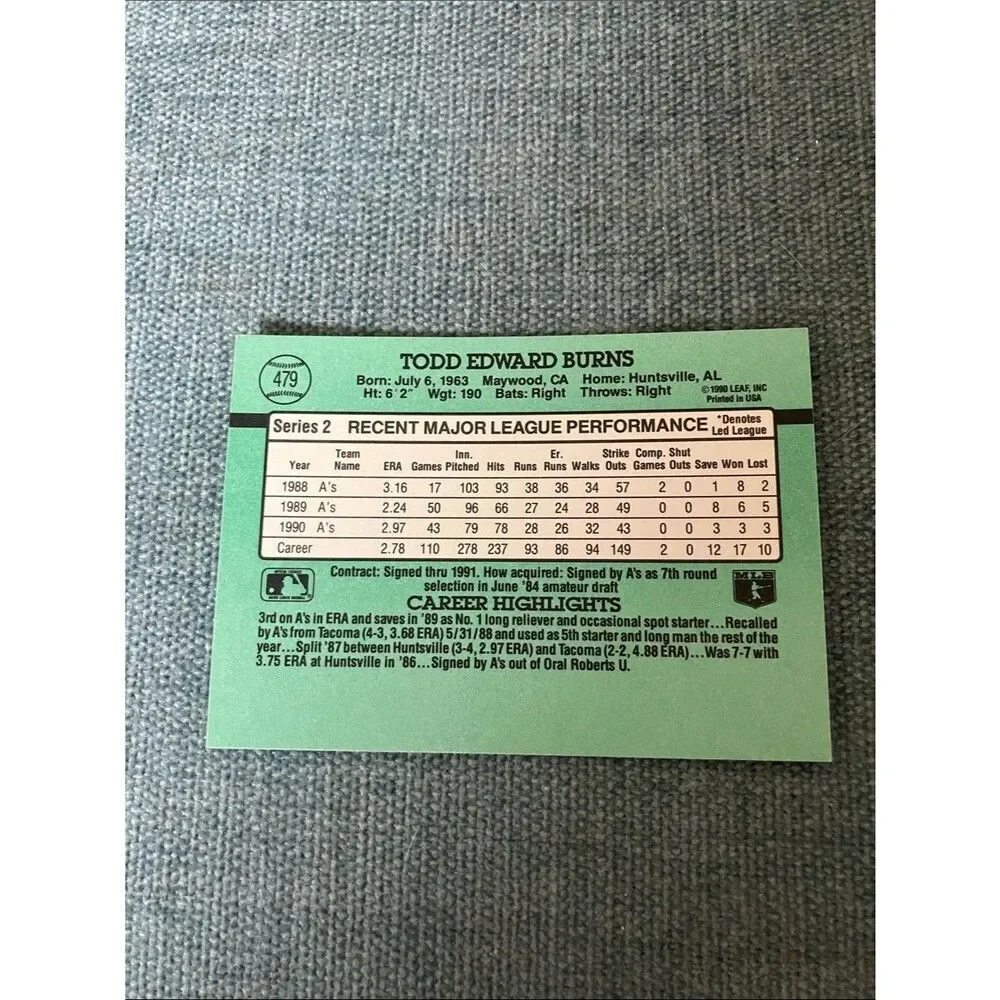1991 Donruss Oakland A's Baseball Card Trading Card